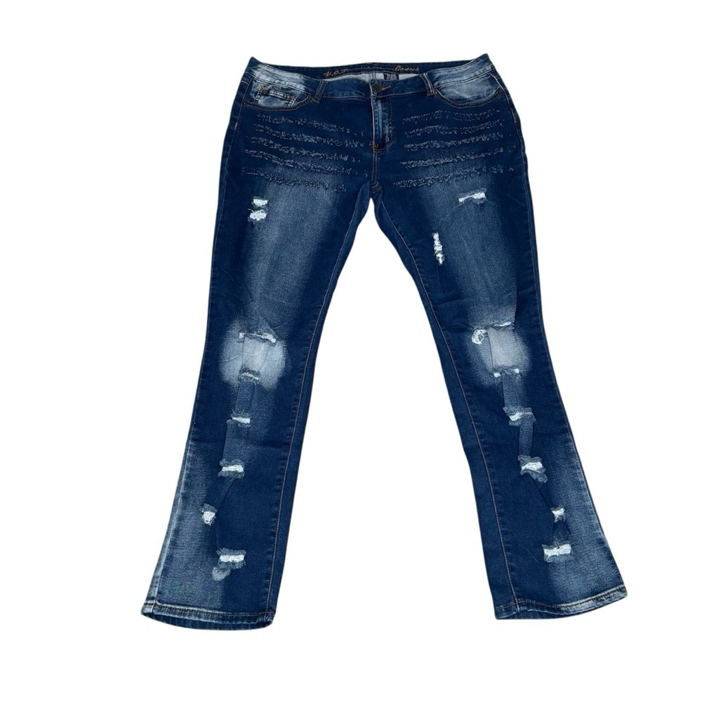 VIP Women’s Distressed Dark Blue Bootcut Jeans